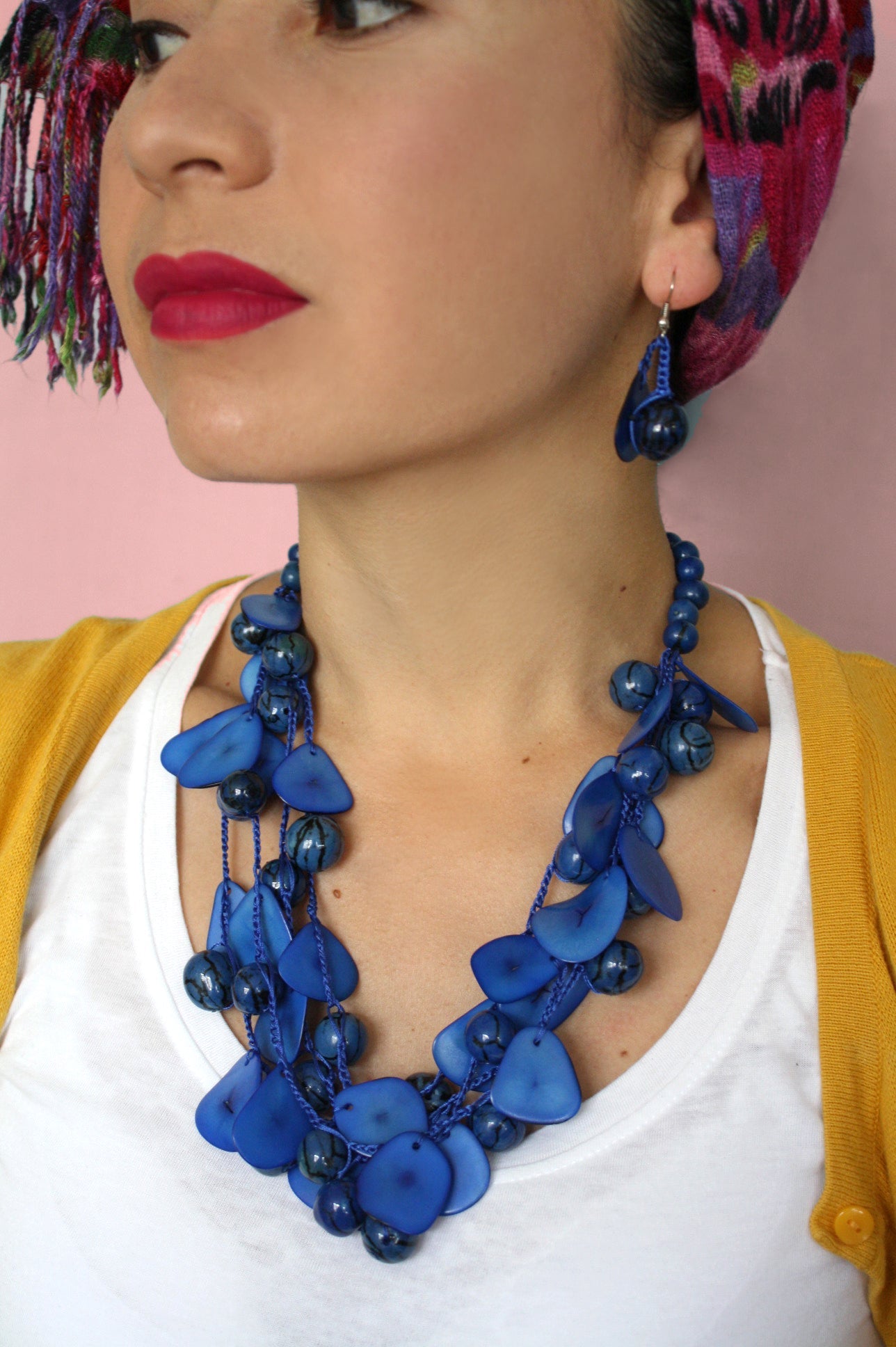 Blue Chunky Tagua Earrings
